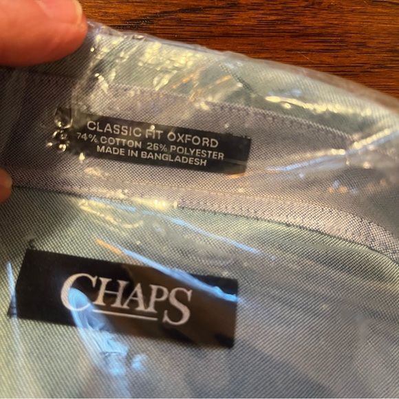 Chaps Men's Blue Button Down Classic Fit Shirt Size Wrinkle Free 18/18.5 34/35 - Picture 10 of 11